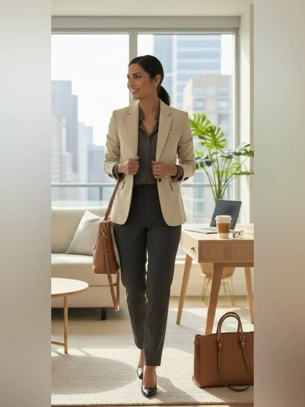 Banana Republic Women's Long and Lean fit Cream Single-Button Blazer